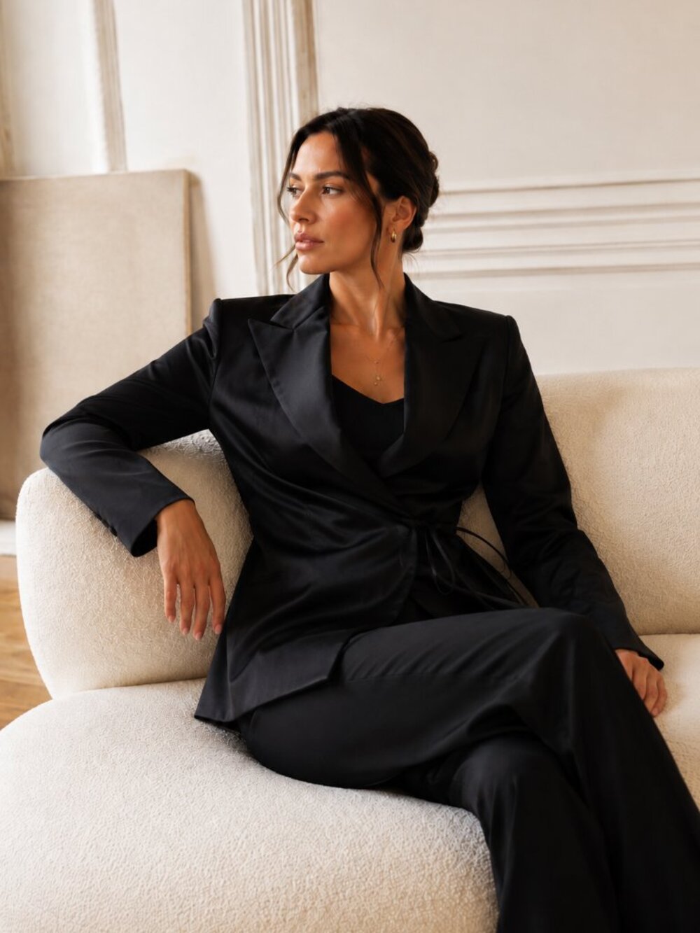 NWT CAROLINA HERRERA BLACK SATIN FRONT TIE TUXEDO BLAZER BLOUSE